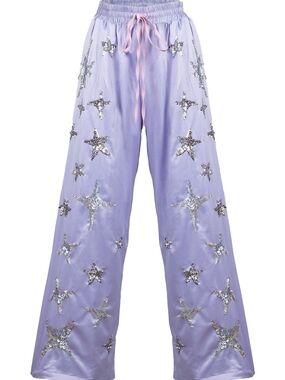 Lilac Sequin Star Wide-Leg Pants